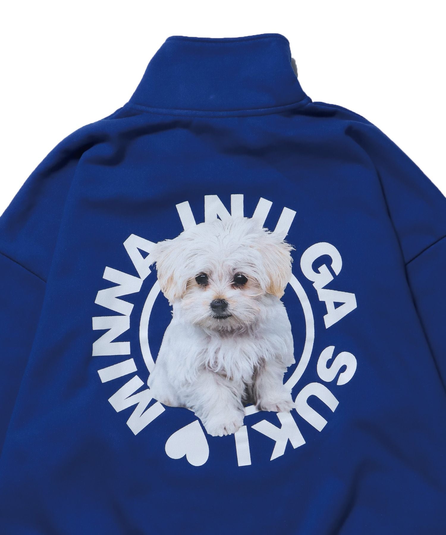 【SEQUENZ】 INU GA SUKI 1/3 ZIP SWEAT / 犬が好き バックロゴ ハーフジップ スウェット DOG ブルー