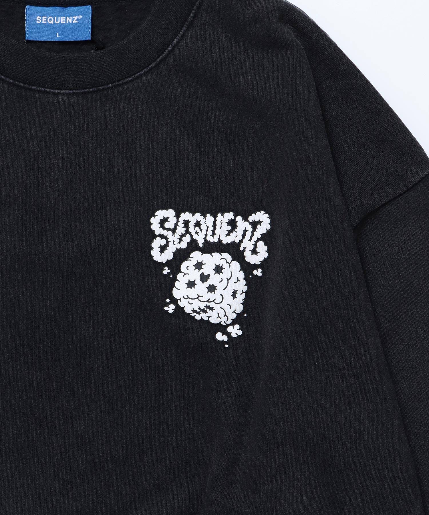 【SEQUENZ】 SMOKE DICE AGING C/N SWEAT / ヴィンテージライク スモーク ダイス クルーネック スウェット ブラック