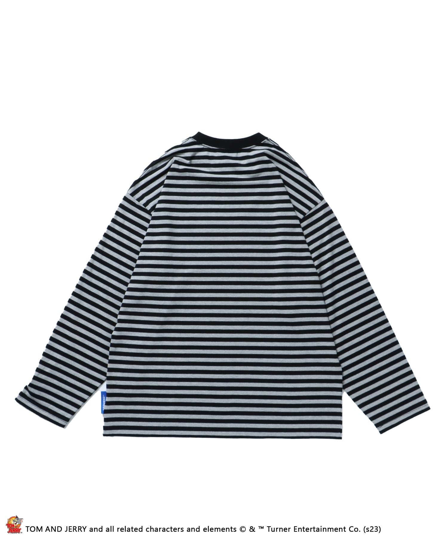 【SEQUENZ】 TOM and JERRY BORDER L/S TEE / トムとジェリー ロンT ビックサイズ キャラクター 刺繍 リンガー Tシャツ ブラック