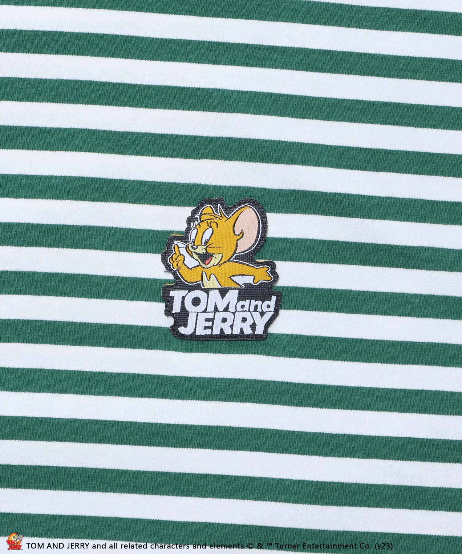【SEQUENZ】 TOM and JERRY BORDER L/S TEE / トムとジェリー ロンT ビックサイズ キャラクター 刺繍 リンガー Tシャツ グリーン
