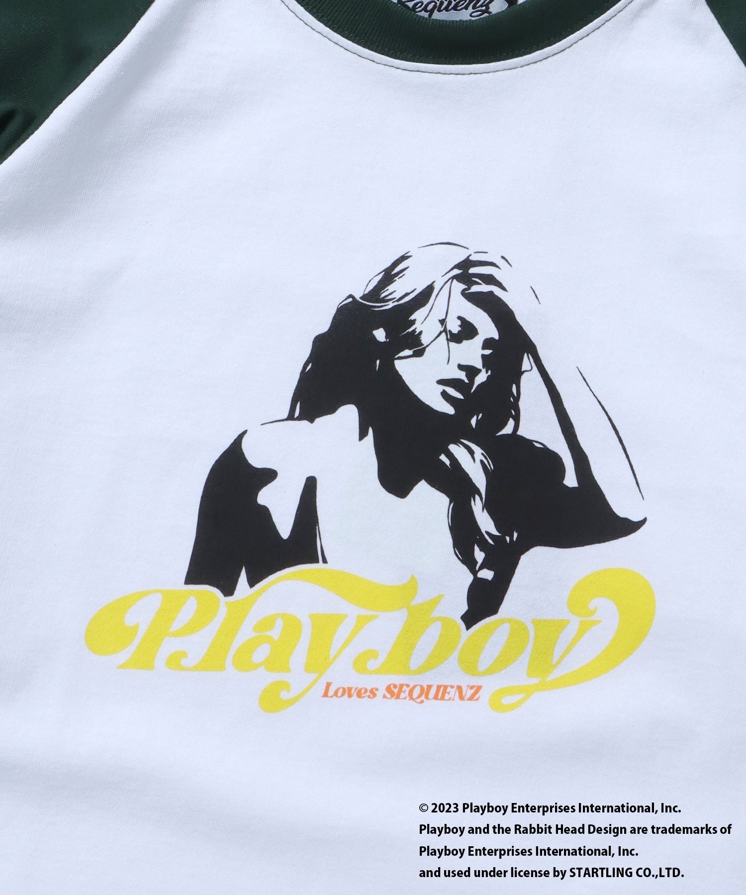【SEQUENZ】 PLAYBOY RAGLAN L/S TEE / プレイボーイ ラグラン ロンT ビックサイズ プリント アート ダークグリーン