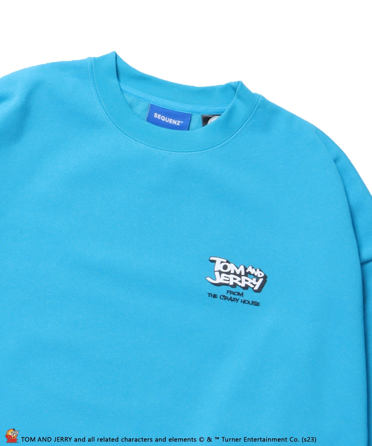 【SEQUENZ】TOM and JERRY 90s STYLE CN SWEATSHIRTS/ トムとジェリー ストリート 古着風 ロゴ ペアコーデ クルーネック スウェット スカイブルー