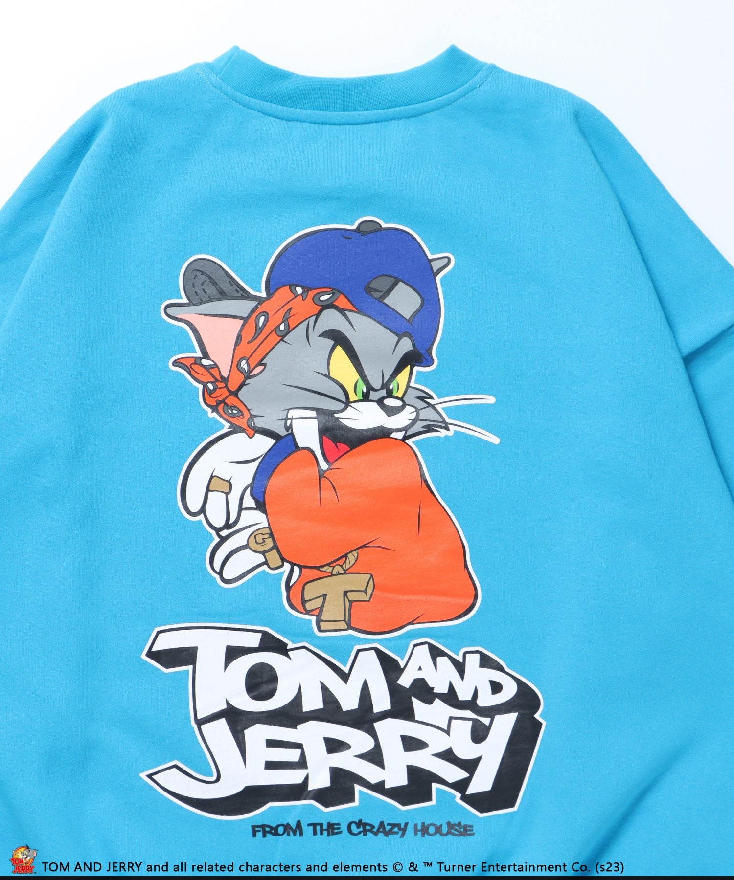 【SEQUENZ】TOM and JERRY 90s STYLE CN SWEATSHIRTS/ トムとジェリー ストリート 古着風 ロゴ ペアコーデ クルーネック スウェット スカイブルー