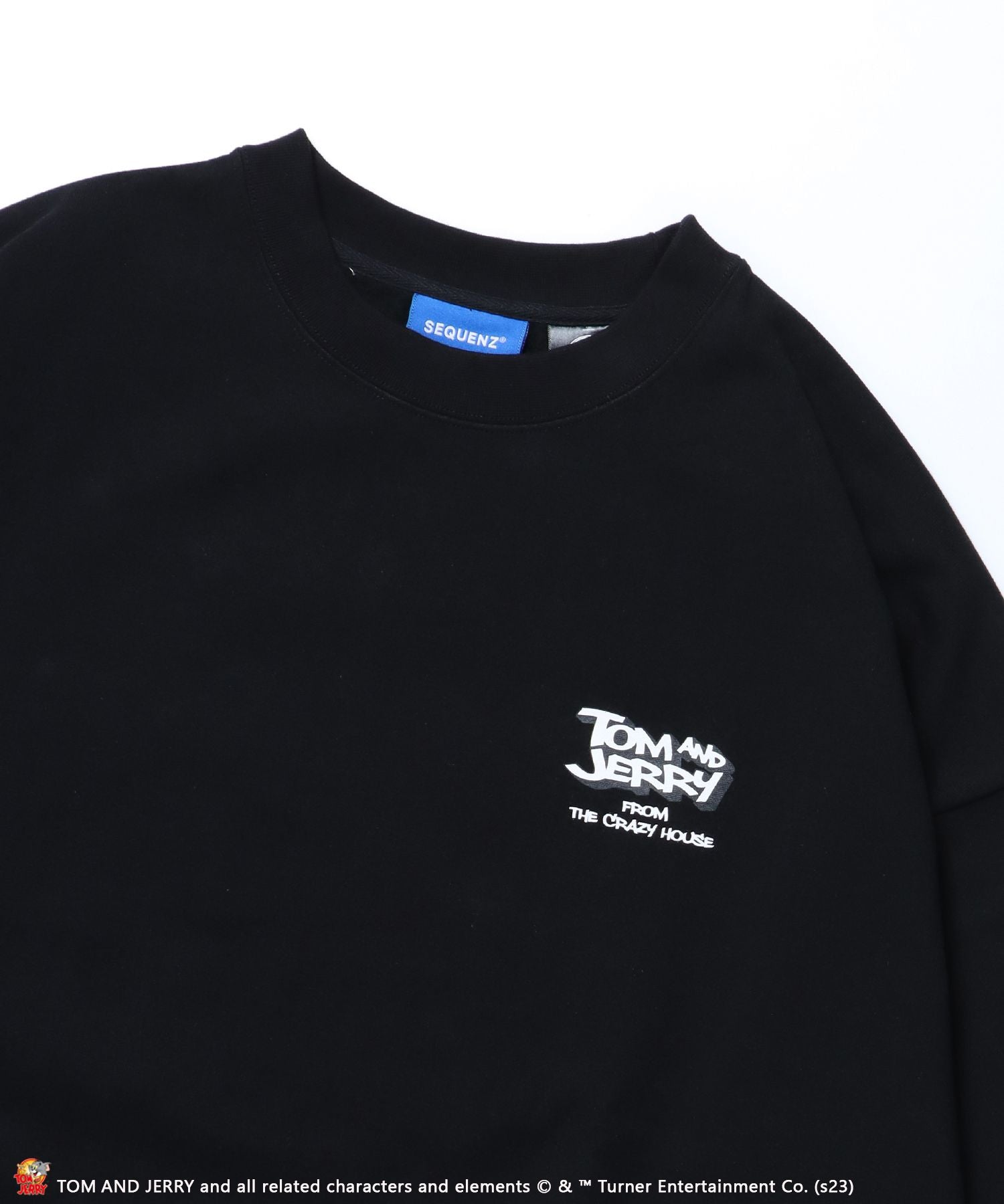 【SEQUENZ】TOM and JERRY 90s STYLE CN SWEATSHIRTS/ トムとジェリー ストリート 古着風 ロゴ ペアコーデ クルーネック スウェット ブラック(ジェリー)