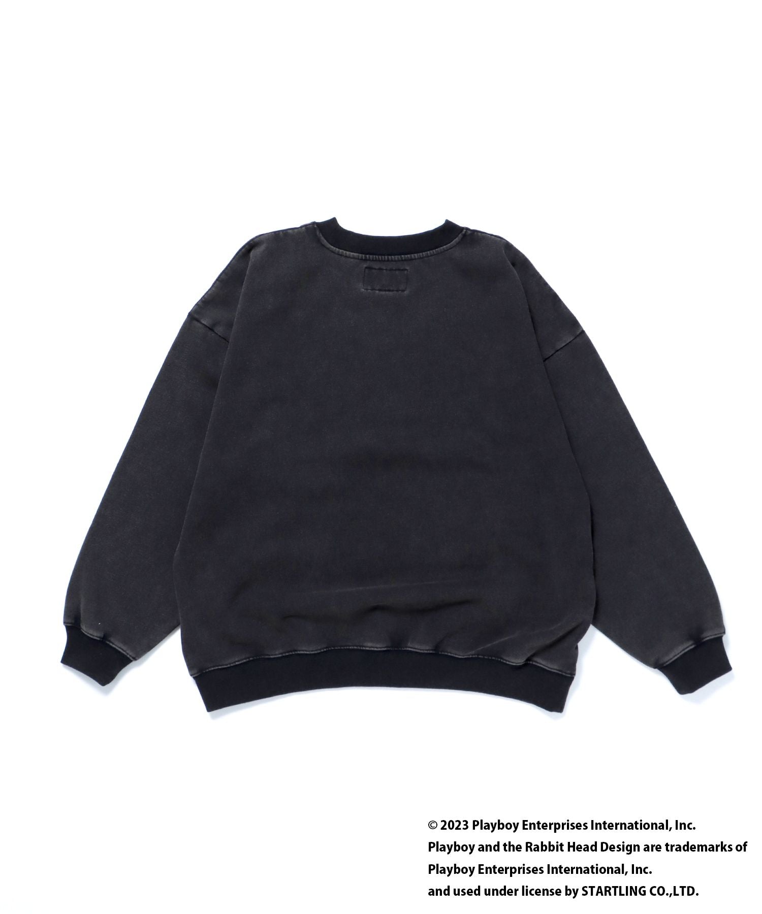 【SEQUENZ】 PLAYBOY VINTAGE MAGCOVER CN / プレイボーイ ロック バニー バイオウォッシュ ヴィンテージ クルーネック スウェット ブラック