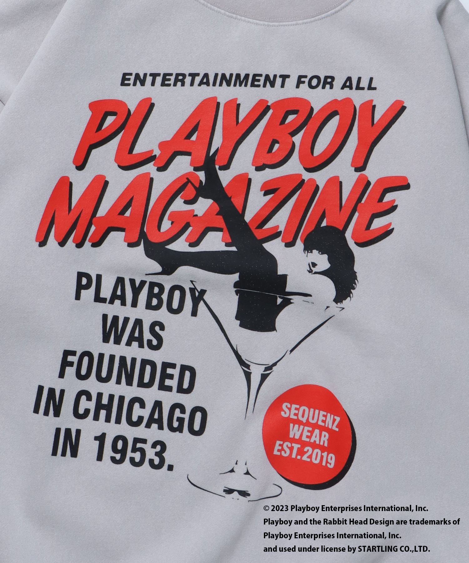 【SEQUENZ】 PLAYBOY VINTAGE MAGCOVER CN / プレイボーイ ロック バニー バイオウォッシュ ヴィンテージ クルーネック スウェット アイボリー