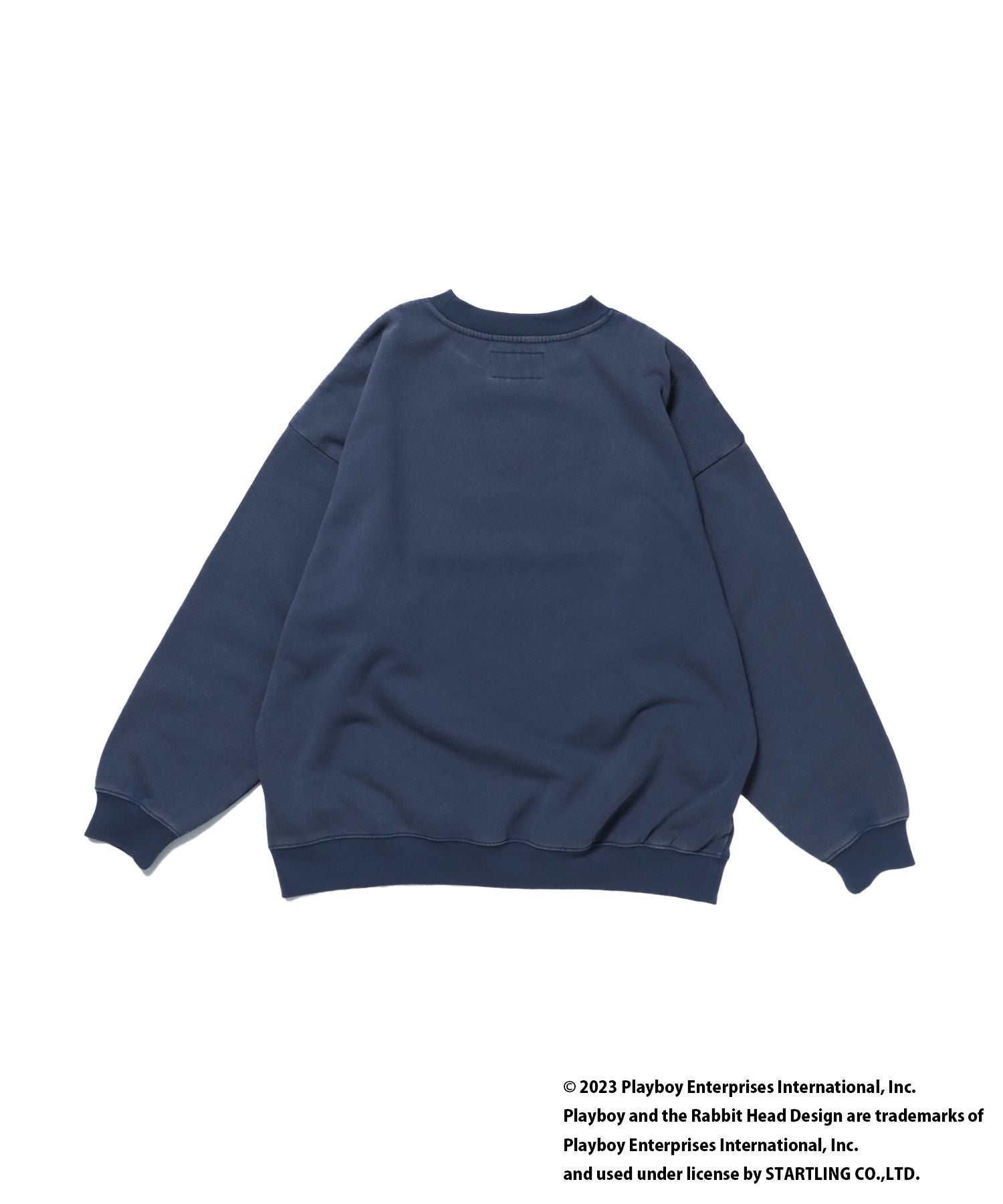 【SEQUENZ】 PLAYBOY VINTAGE MAGCOVER CN / プレイボーイ ロック バニー バイオウォッシュ ヴィンテージ クルーネック スウェット ブルーグレー