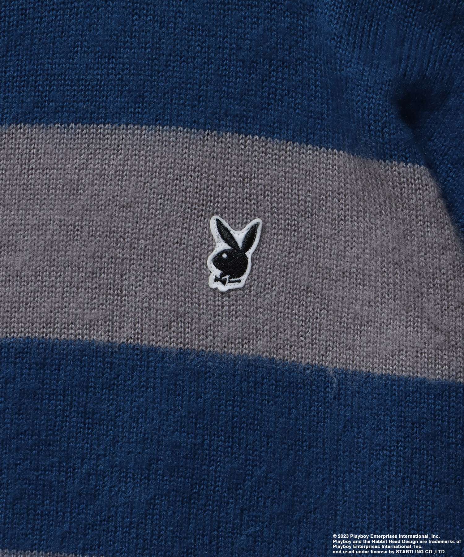 【SEQUENZ】PLAYBOY MOHAIR LIKE BORDER CN / プレイボーイ グランジ ボーダー 地雷系 ロック バニー クルーネック モヘアニット グレー