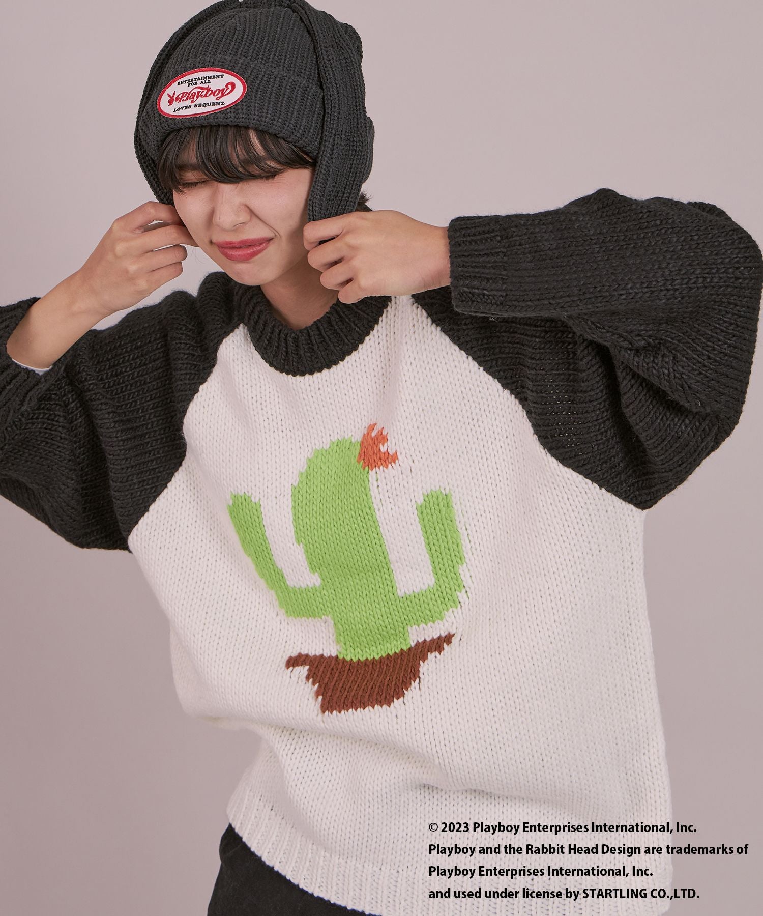【SEQUENZ】 PLAYBOY BUNNY BEANIE / プレイボーイ うさ耳 地雷系 ワッペン バニーヘッド ニット帽 ビーニー 帽子 キャップ ブラック