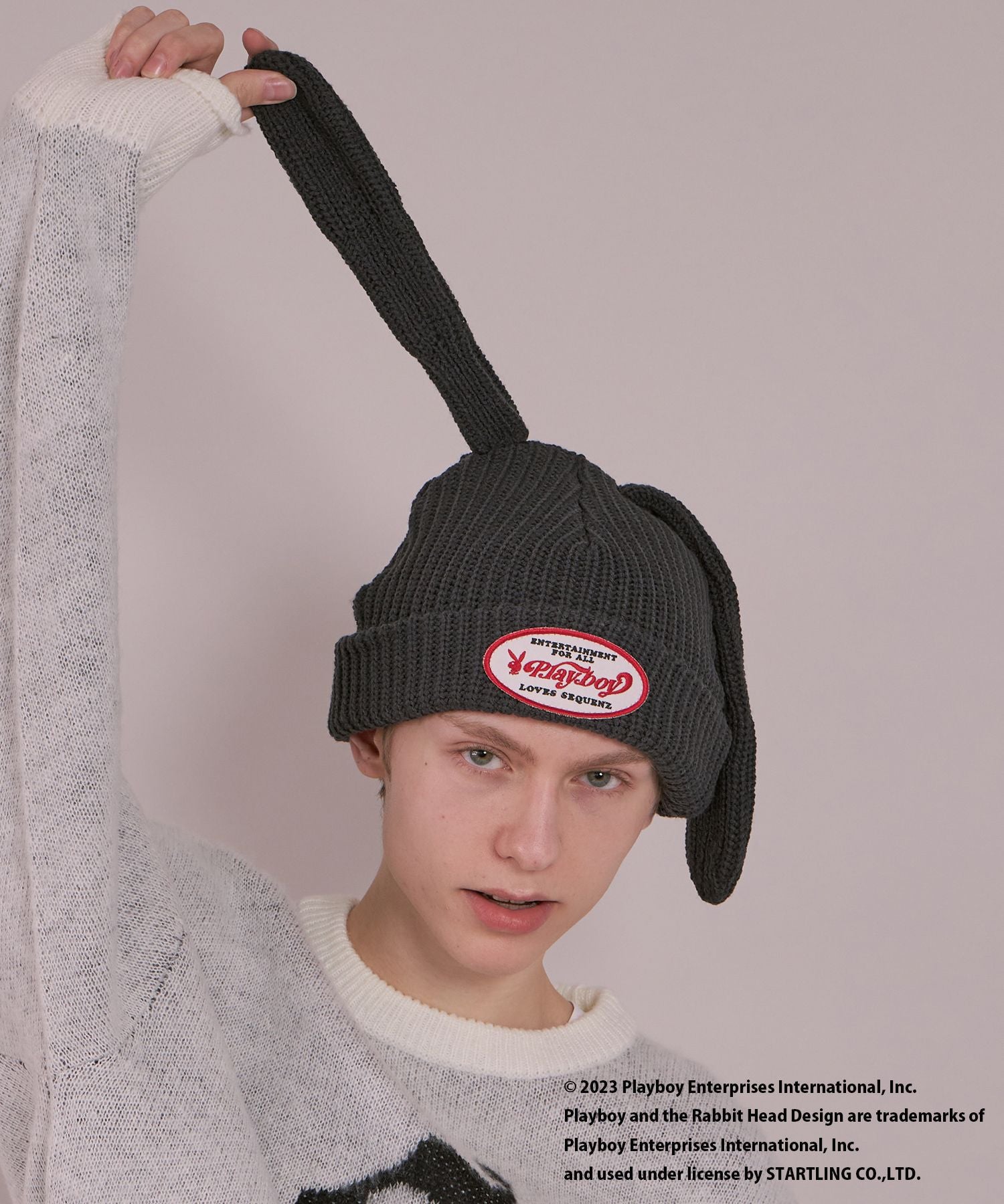 【SEQUENZ】 PLAYBOY BUNNY BEANIE / プレイボーイ うさ耳 地雷系 ワッペン バニーヘッド ニット帽 ビーニー 帽子 キャップ ブラック