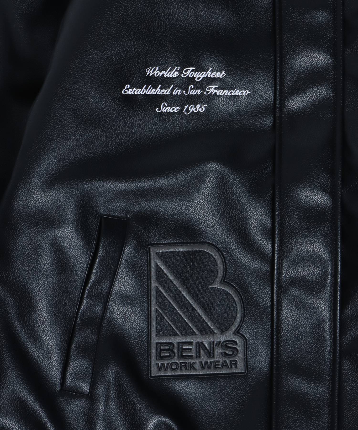 【BEN DAVIS(ベンデイビス)】 BD FAUX LEATHER JACKET / レザー ワッペン ジャケット ダイス ブルゾン ブラック