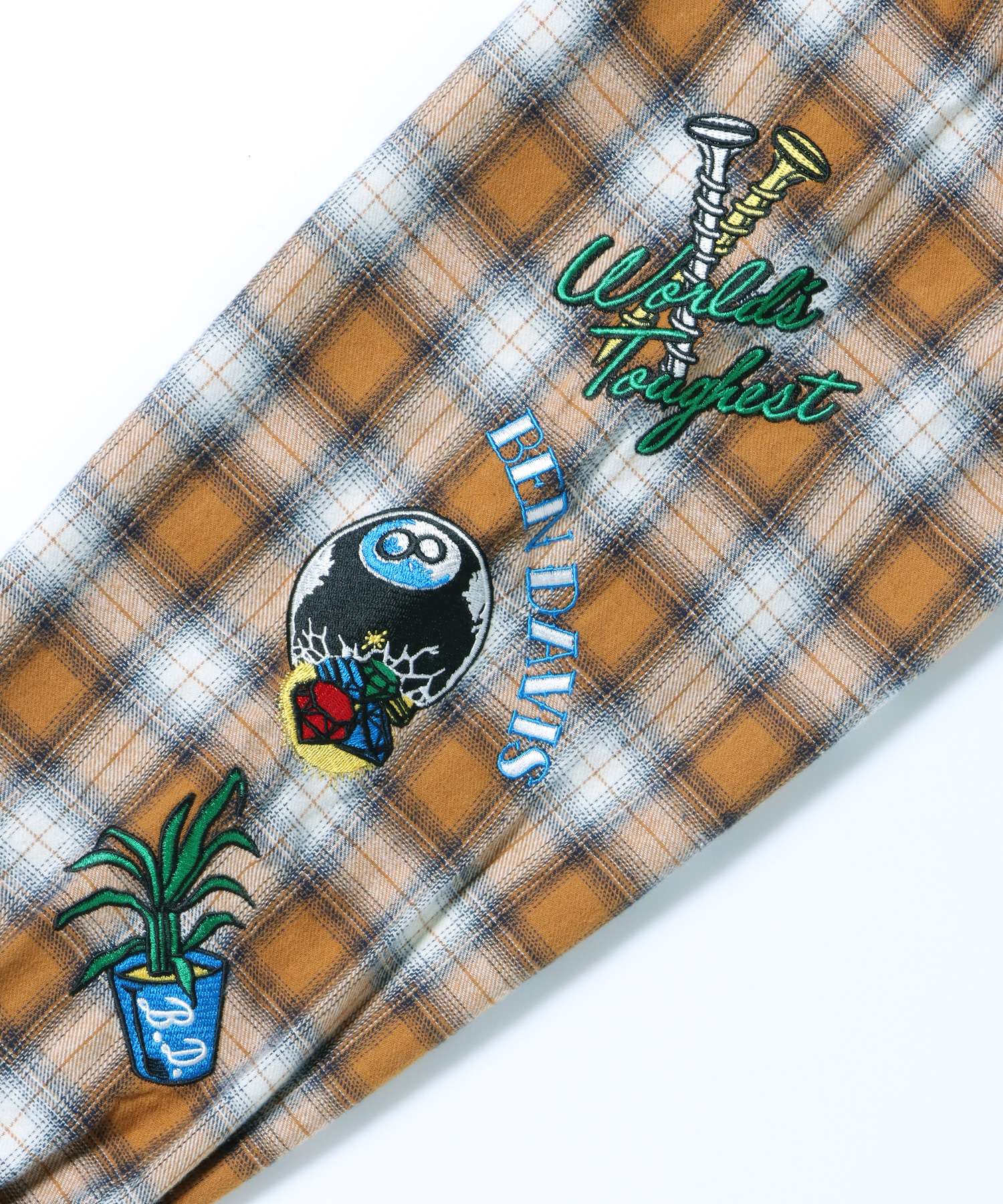 【BEN DAVIS(ベンデイビス)】 STICHED PLAID SHIRT / チェック 古着 刺繍 シャツ 長袖 イエロー
