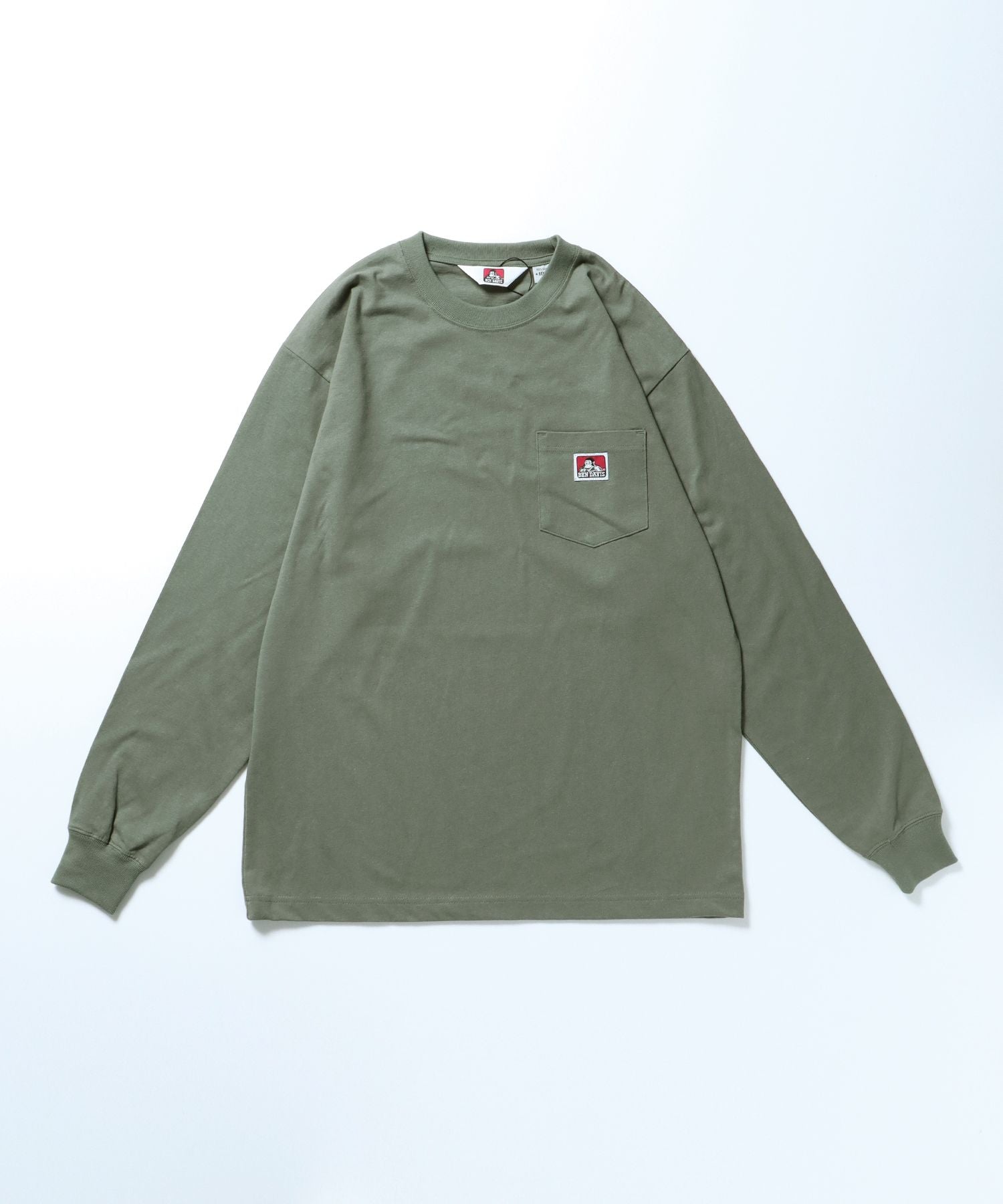 【BEN DAVIS(ベンデイビス)】ピスネーム ポケット ロンT ワンポイント 長袖 Tシャツ カーキ