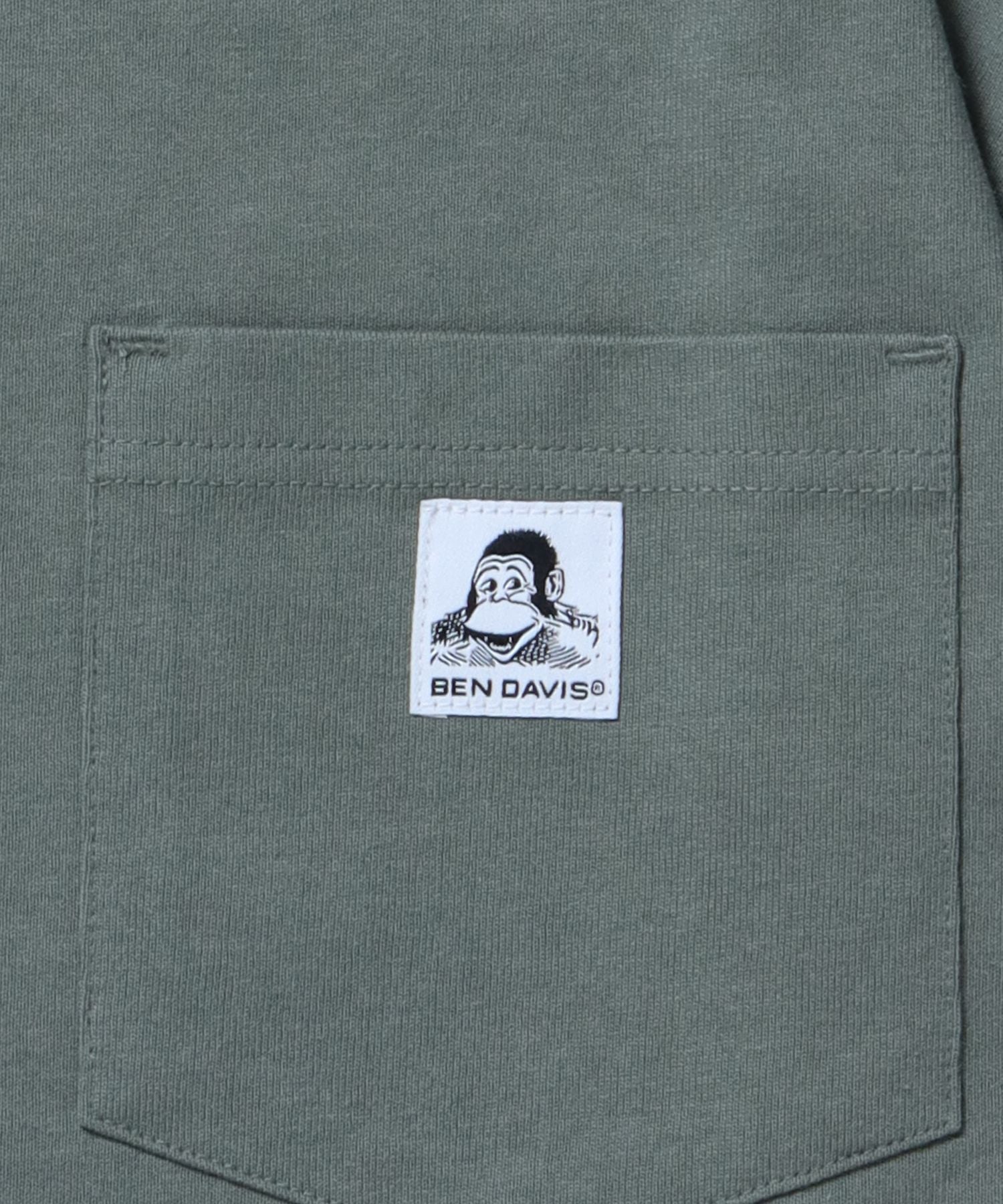 【BEN DAVIS(ベンデイビス)】 NEW L/S POCKET TEE (WIDE) / ピスネーム ポケット ロンT ワンポイント 長袖 ビッグ カーキ