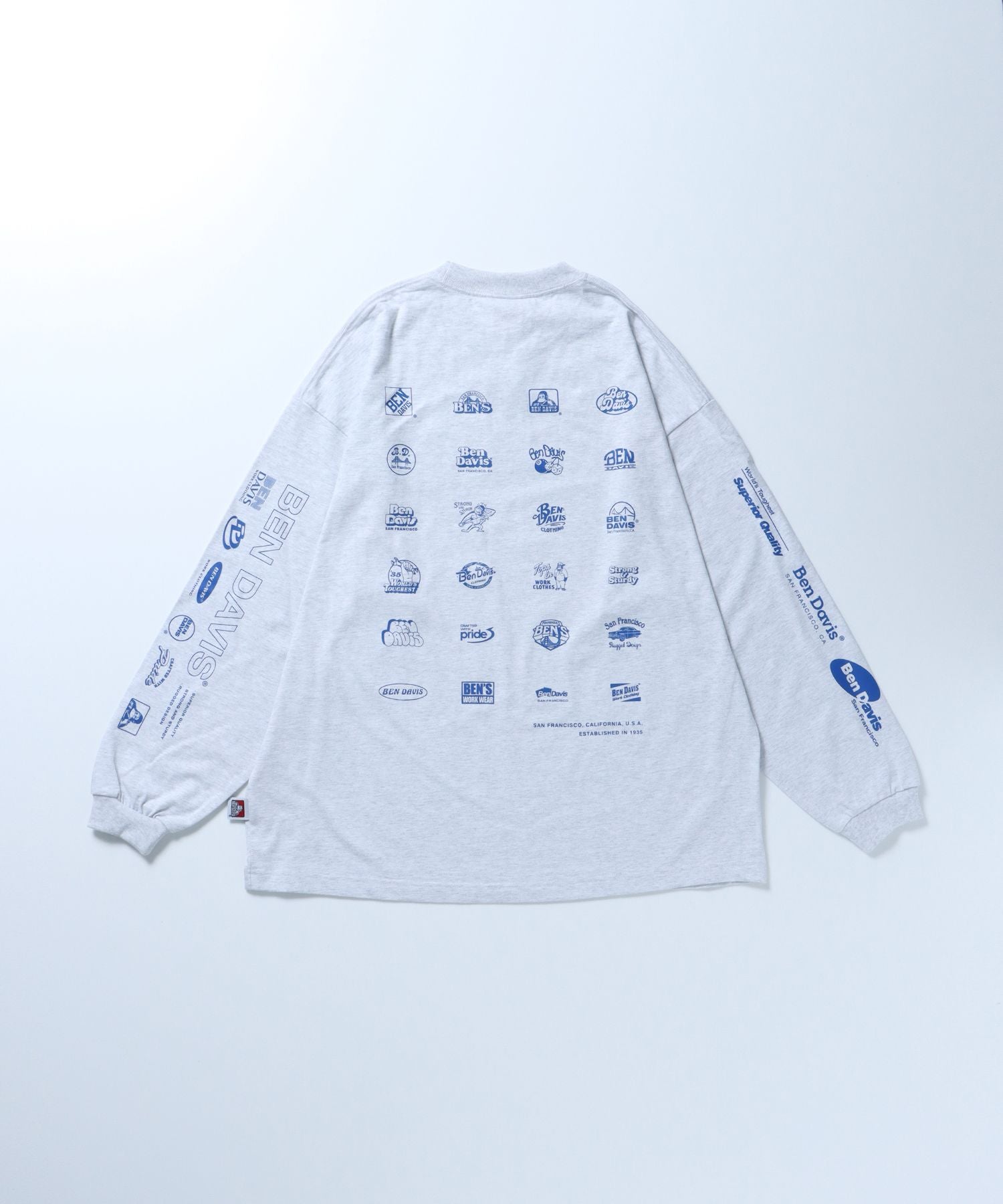【BEN DAVIS(ベンデイビス)】ロゴ バックプリント 刺繍 ワンポイント クルーネック ロンT オフホワイト