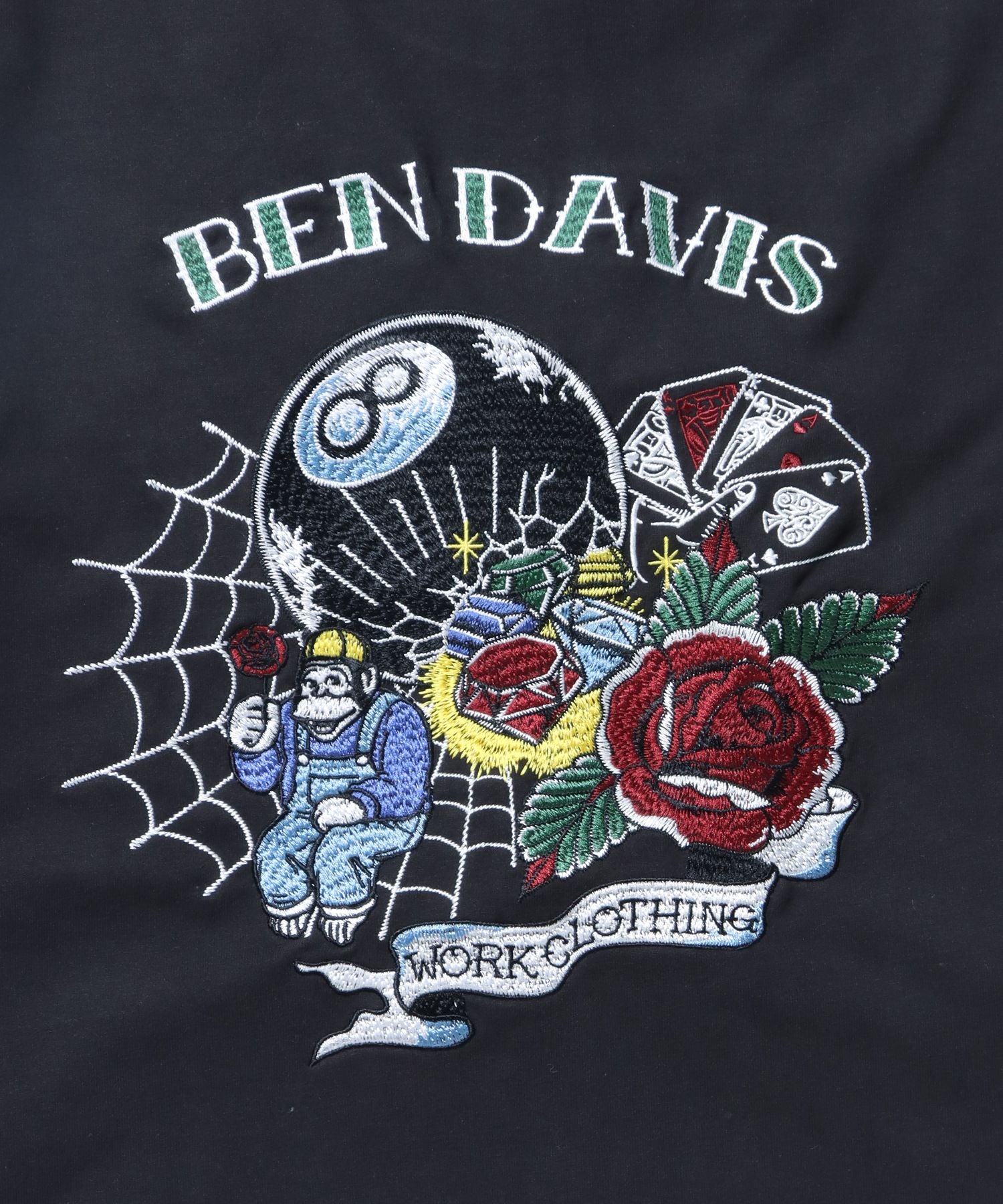 【BEN DAVIS(ベンデイビス)】 GOOD LUCK BRUSHED LS / ピーチ 刺繍 ピンボール バラ ロンT クルーネック ブラック
