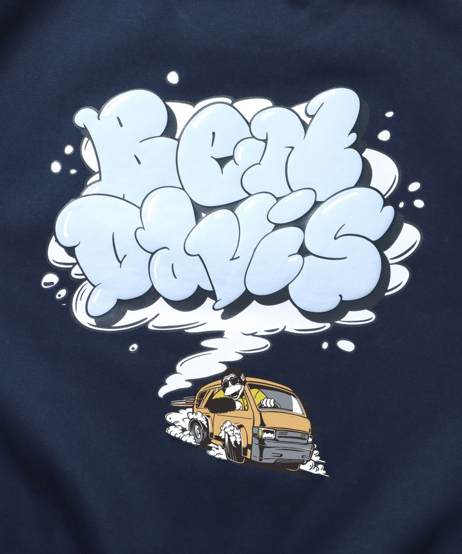 【BEN DAVIS(ベンデイビス)】 SMOKE LOGO CREW / スモーキング プリント スウェット 発泡プリント クルーネック バブル ネイビー