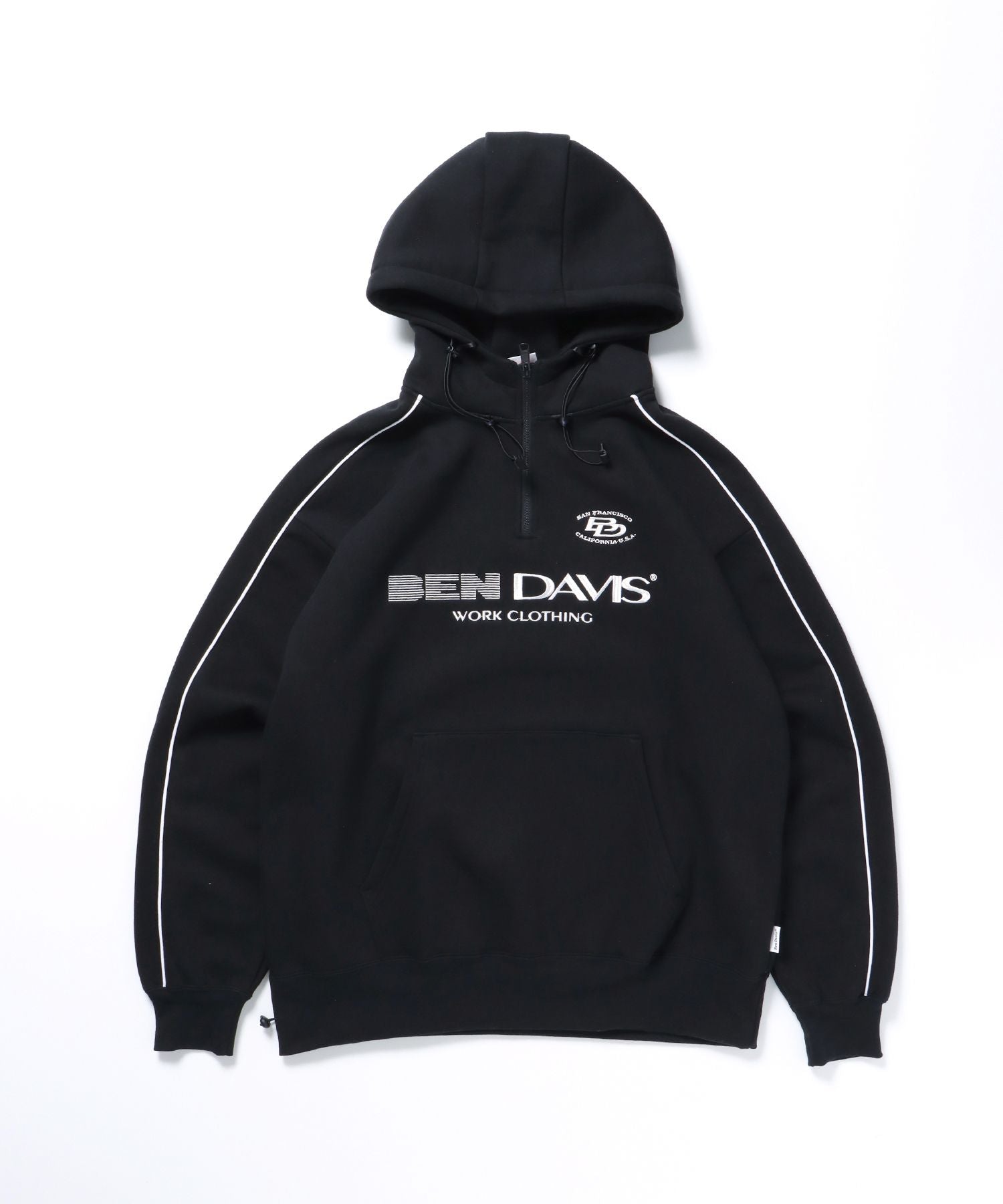 【BEN DAVIS(ベンデイビス)】 ビッグ ハーフジップ スウェット テック スポーツ パーカー ブラック