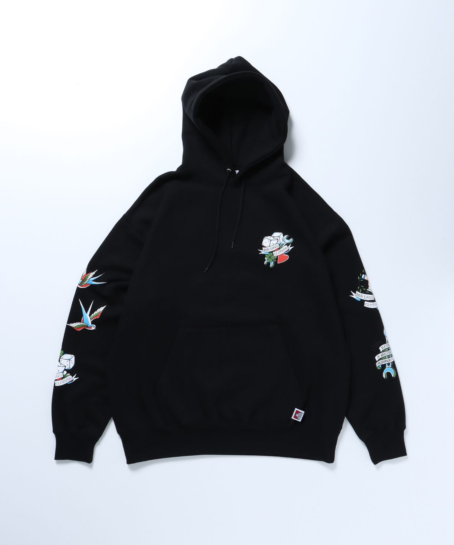 【BEN DAVIS(ベンデイビス)】 OLDIES INKED HOODIE / クラシック タトゥー アメリカン ダイス パーカー ブラック