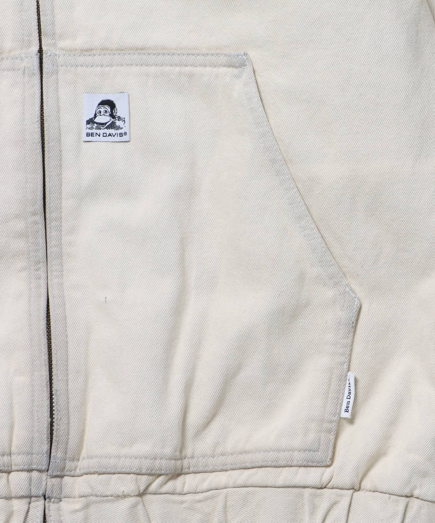 【BEN DAVIS(ベンデイビス)】 BLEACHED WORKERS PARKA / ワイド ジップ ロゴ 刺繍 パーカー アイボリー