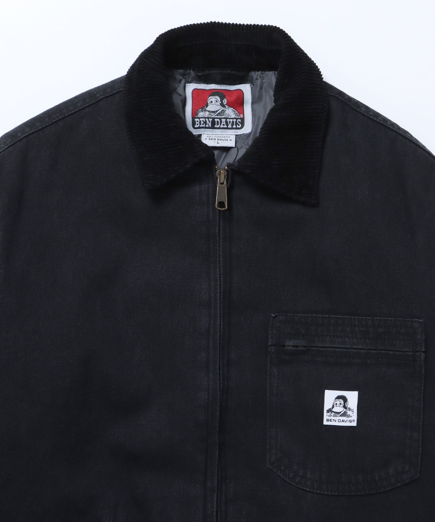 【BEN DAVIS(ベンデイビス)】 BLEACHED QUENTIN JACKET / ワイド ジップ ロゴ 刺繍 ジャケット ブラック