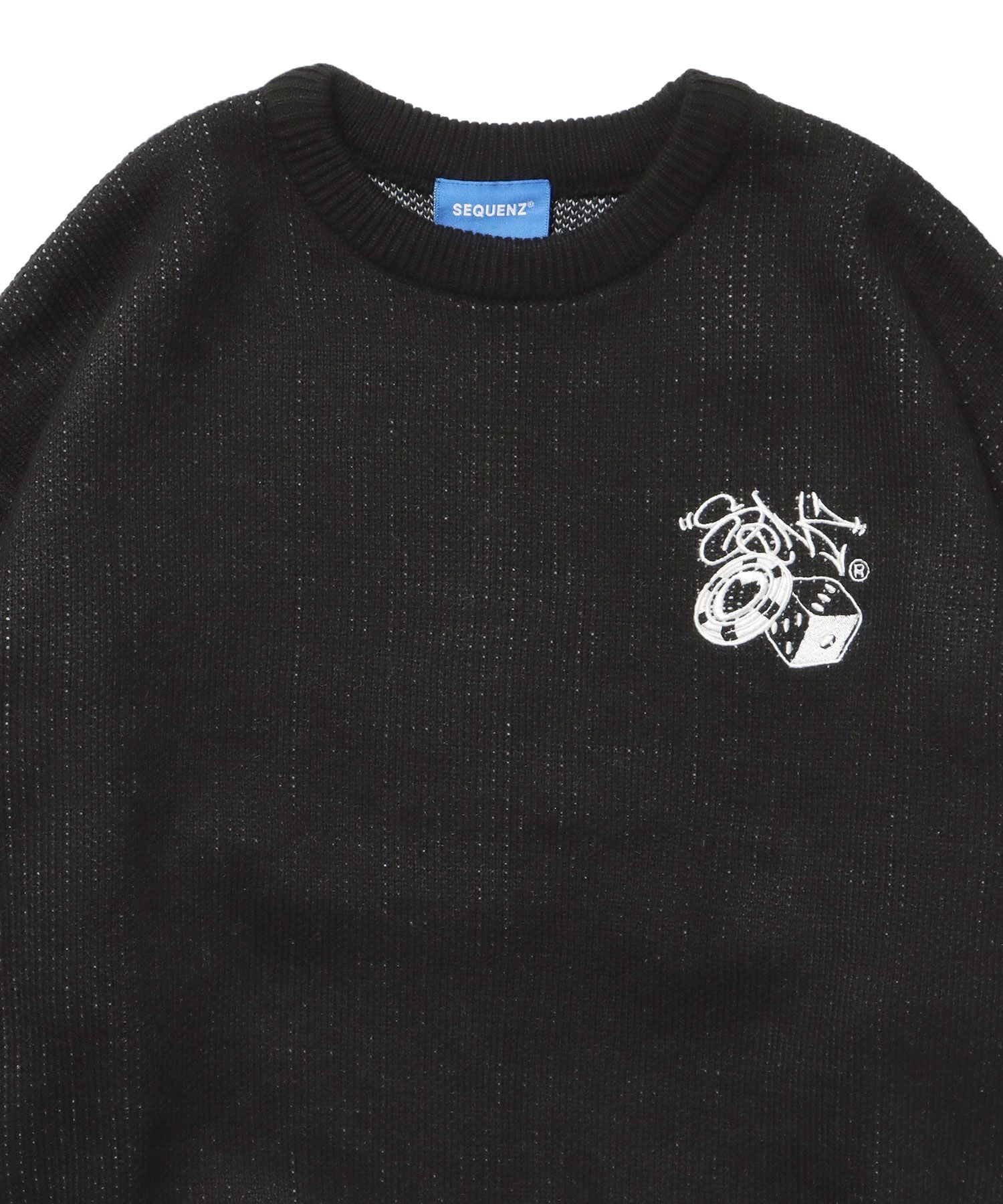 【SEQUENZ】 OLD SKOOL SWEATER / ダイス ハート ビックシルエット クルーネック ニット ブラック