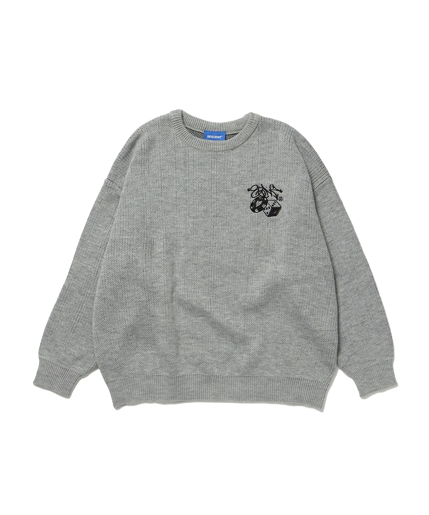 【SEQUENZ】 OLD SKOOL SWEATER / ダイス ハート ビックシルエット クルーネック ニット グレー