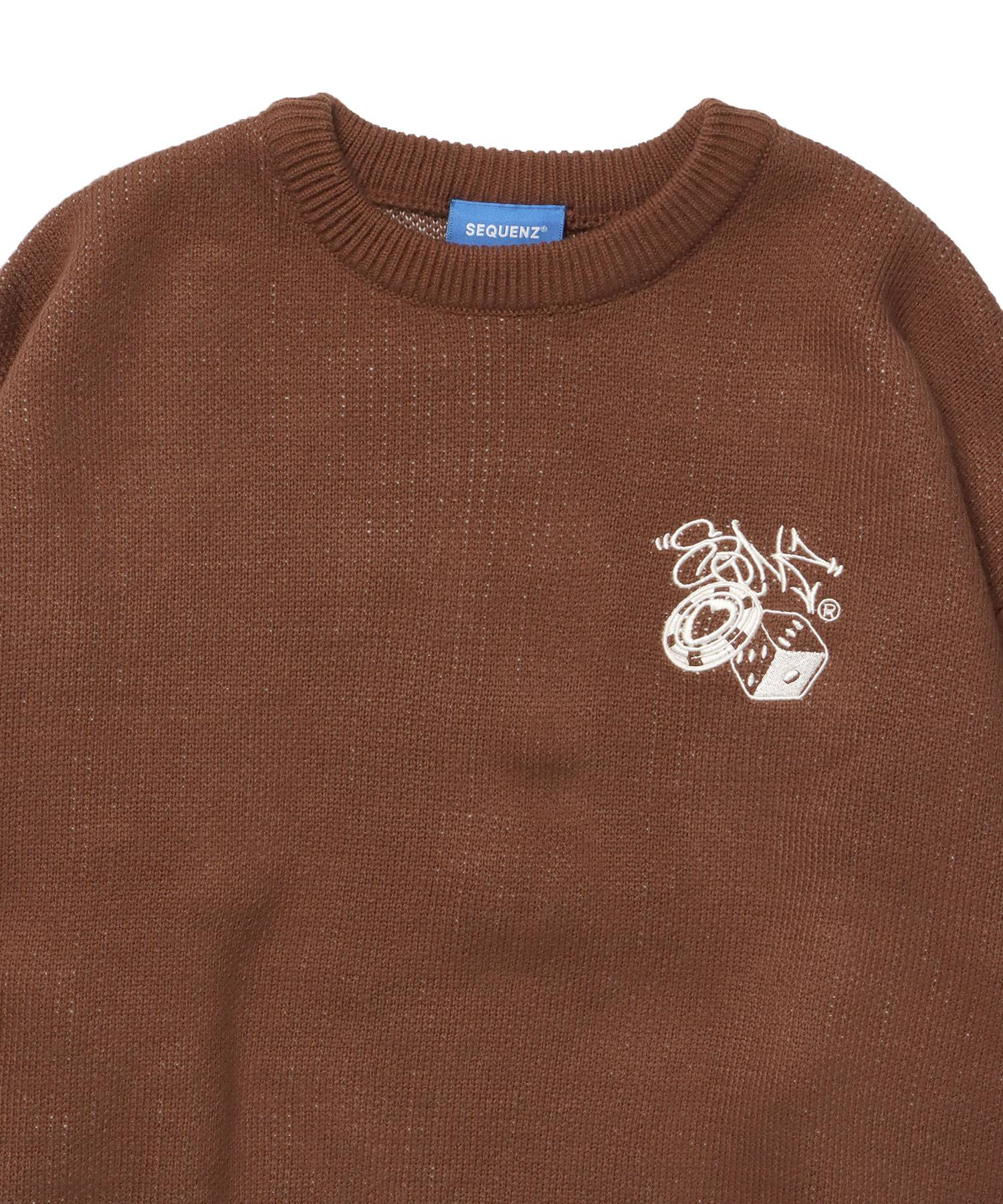 【SEQUENZ】 OLD SKOOL SWEATER / ダイス ハート ビックシルエット クルーネック ニット ブラウン