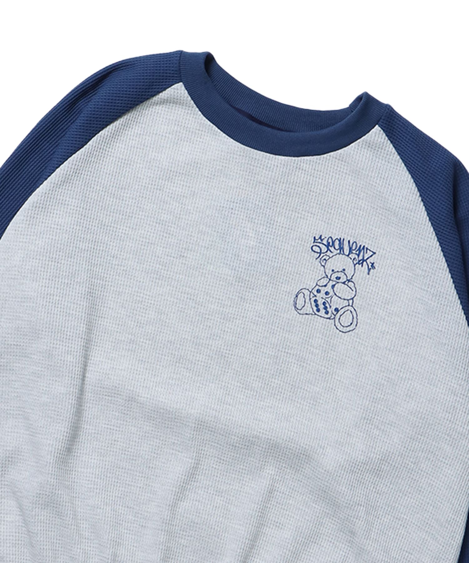 【SEQUENZ】 DICE BEAR RAGLAN C/N THERMAL / 配色 ラグラン ダイス オーバーサイズ ネイビー