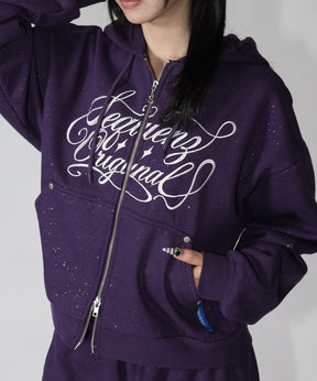 グリッター裏起毛ジップパーカー / SQNZ LOGO GLITTER ZIP P/K グレイッシュパープル