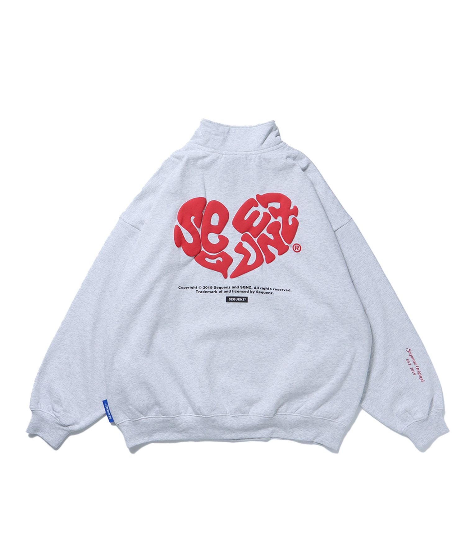 【SEQUENZ】 BROKEN HEART LOGO HALF ZIP SWEAT / 裏起毛 オーバーサイズ クルーネック スウェット 配色 アイボリー