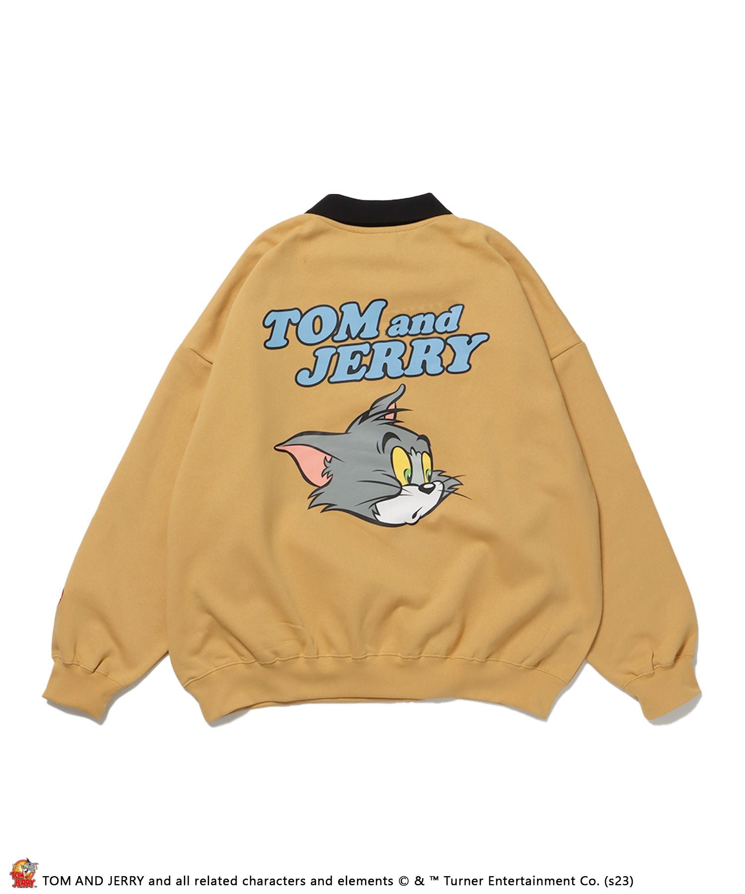 【SEQUENZ】TOM and JERRY PEAR HALF ZIP POLO SWEAT / トムとジェリー ストリート 古着風 ロゴ ペアコーデ ハーフジップ プルオーバー キャメル