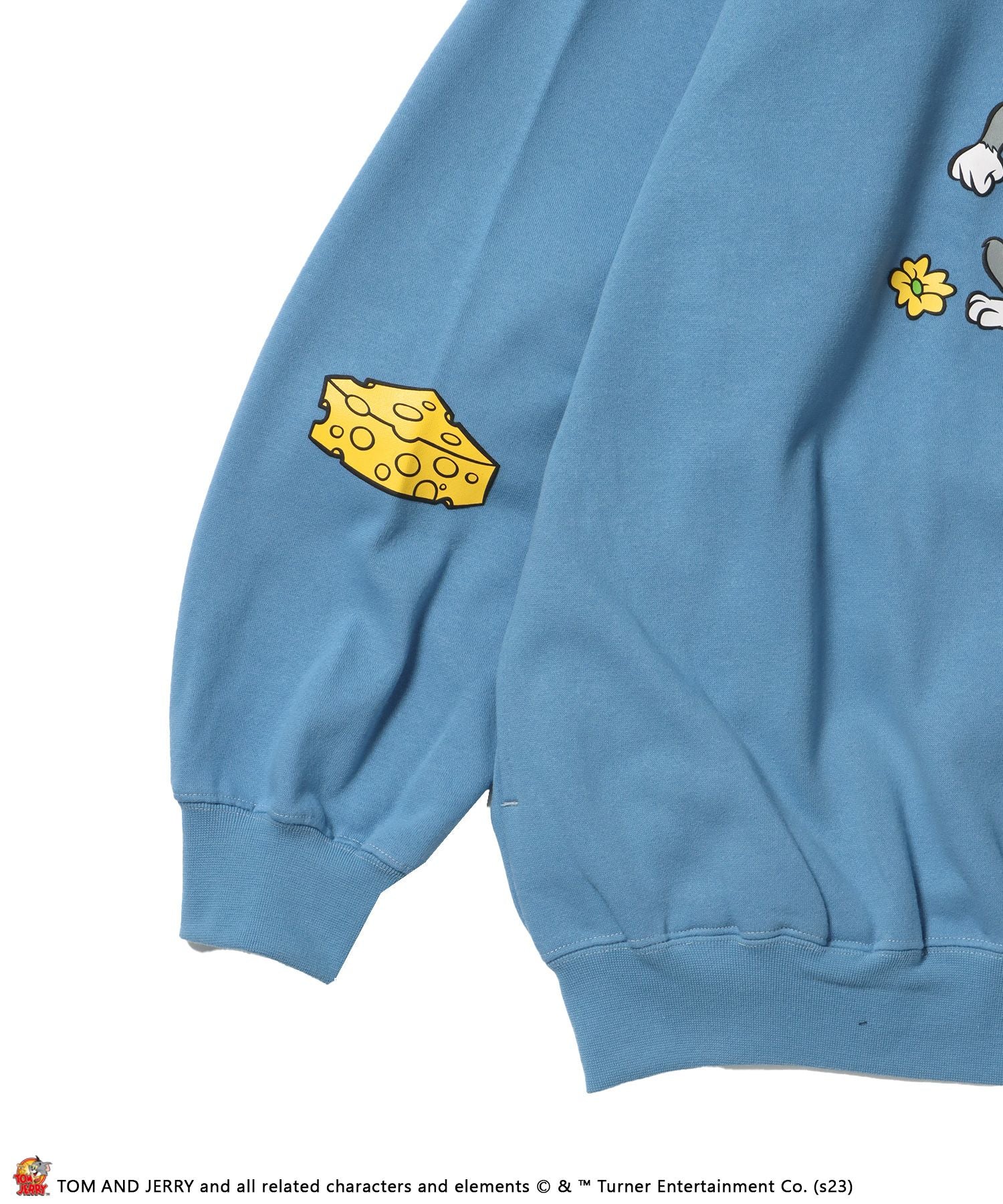 TOM and JERRY CHASE HALF ZIP SWEAT / トムとジェリー ストリート 古着風 ロゴ ペアコーデ プルオーバー バーフジップ ターコイズブルー