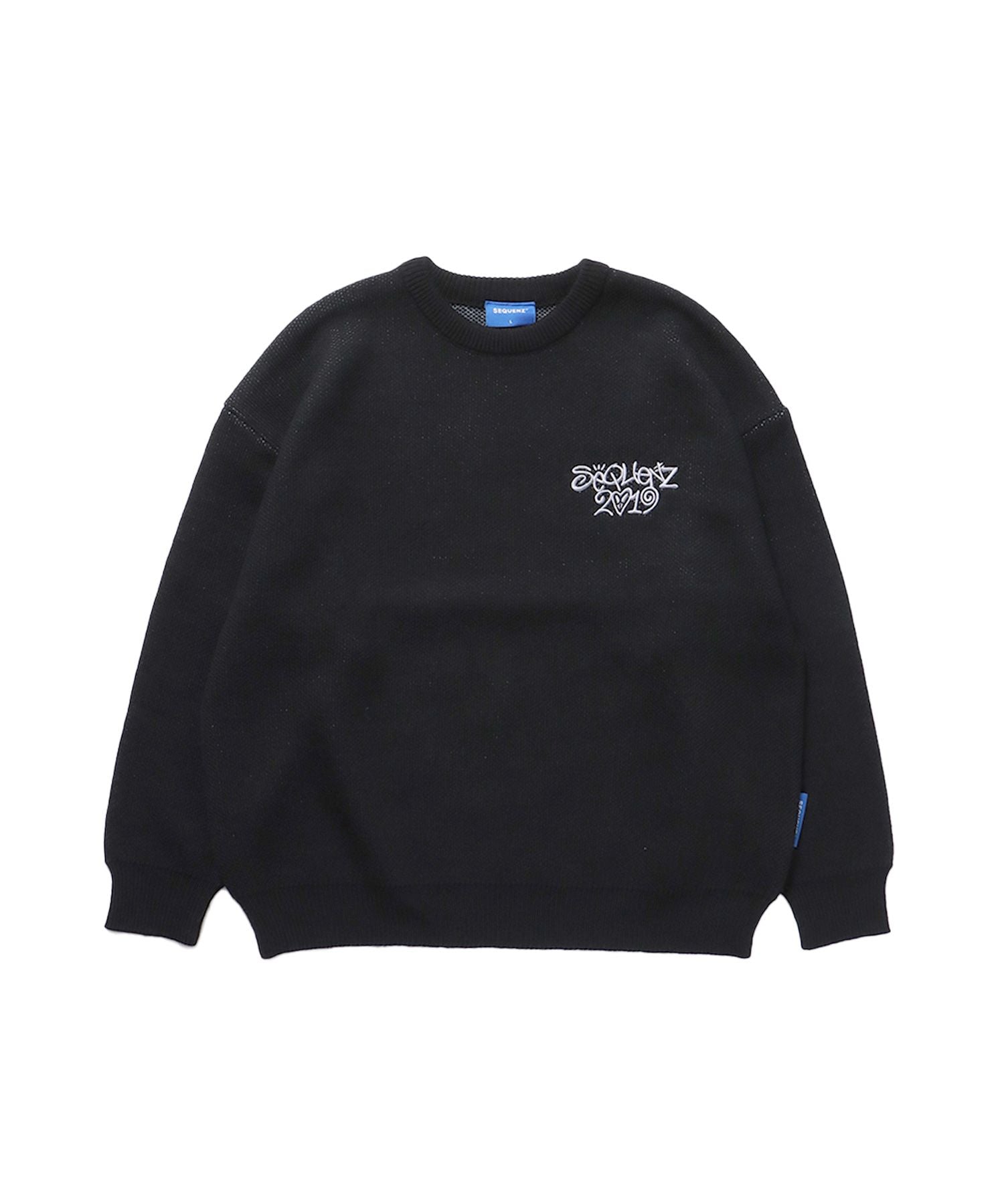【SEQUENZ】 DICE&SPRAY SWEATER / ダイス ハート ビックシルエット クルーネック プルオーバー ニット ブラック