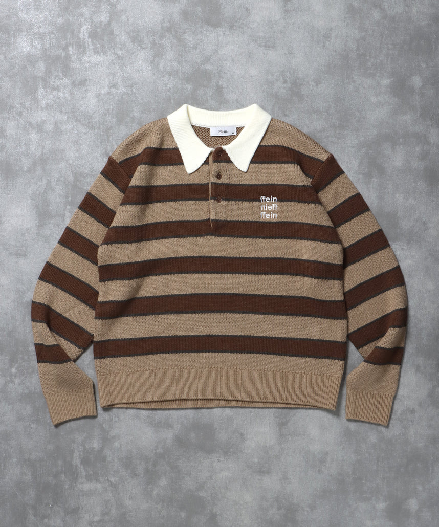 三段ロゴアソート襟ポロニット / ポロシャツ ニット ボーダー 刺繍 ワンポイント A