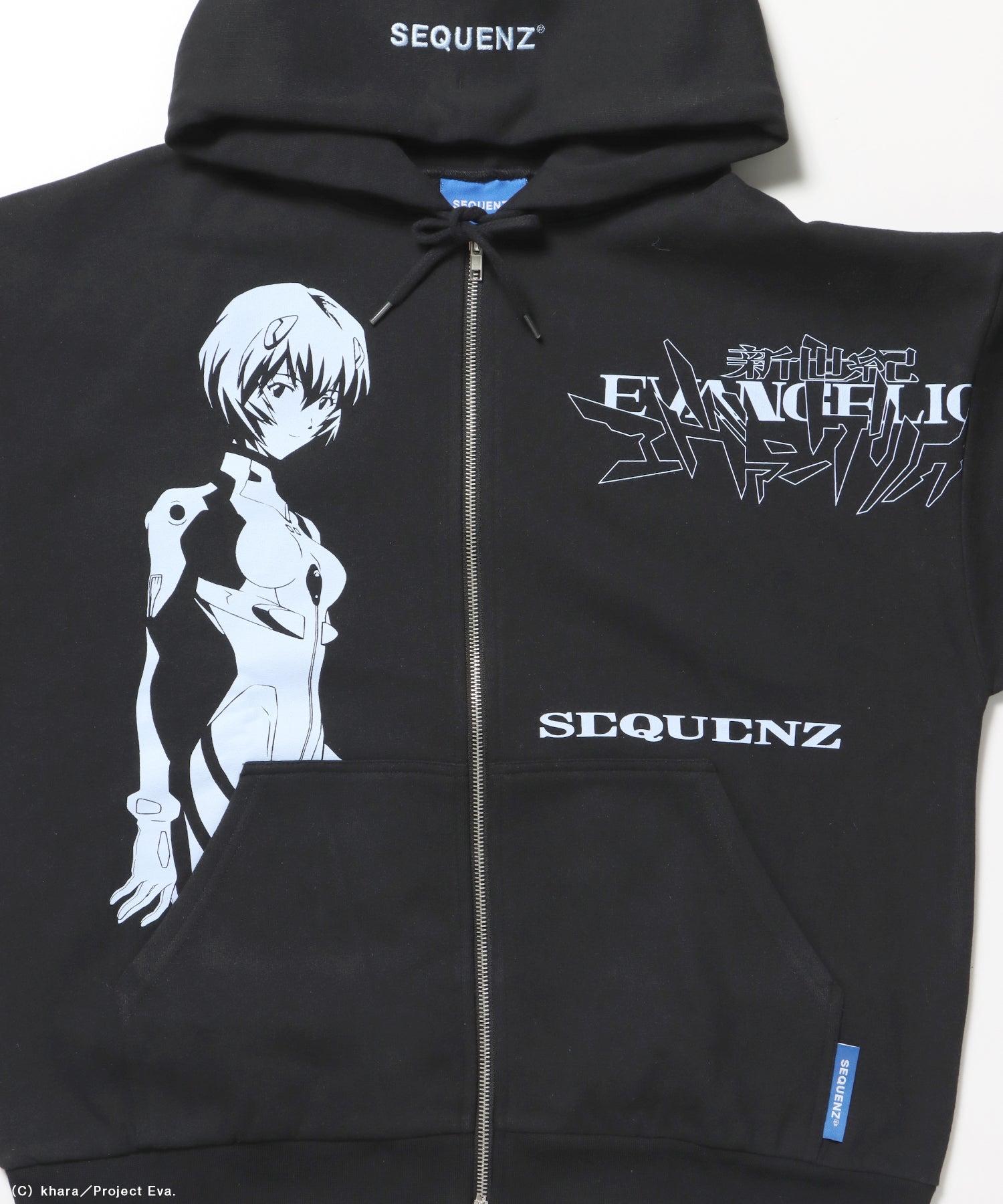EVA CHARCTER ZIP PK / オーバーサイズ ビッグシルエット ジップパーカー 刺繍 プリント フーディ 裏起毛 ユニセックス ブラック