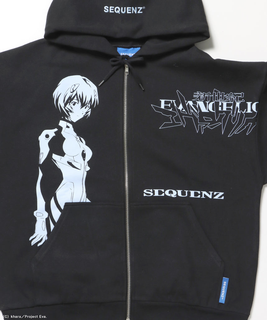 EVA CHARCTER ZIP PK / オーバーサイズ ビッグシルエット ジップパーカー 刺繍 プリント フーディ 裏起毛 ユニセックス ブラック