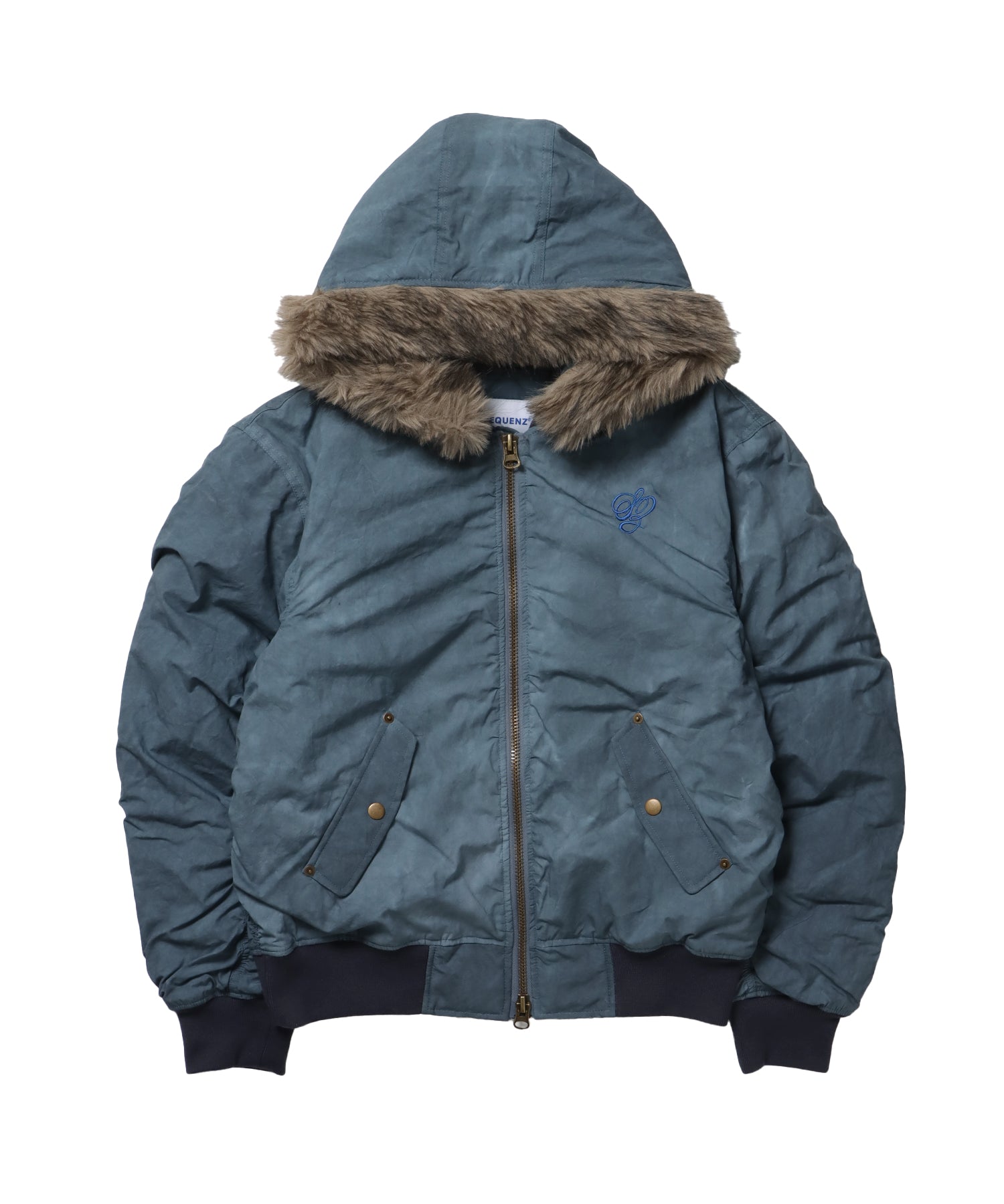 FUR SQNZ BOMBER JACKET / オーバーサイズ ジャケット アウター ブルゾン 中綿 加工 ジップ ネイビー