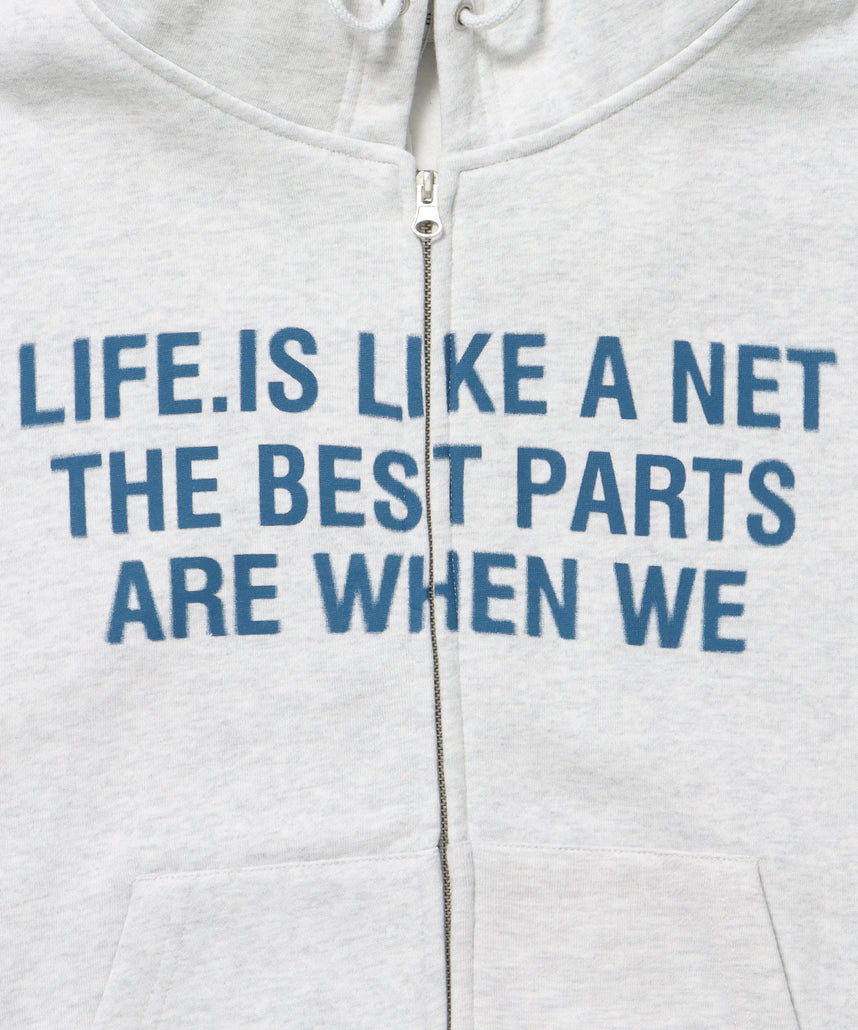 ヘビーウエイトぼかしロゴジップパーカー / パーカー 裏起毛 ジップ 刺繍 ロゴ フーディ ダブルジップ アッシュグレー