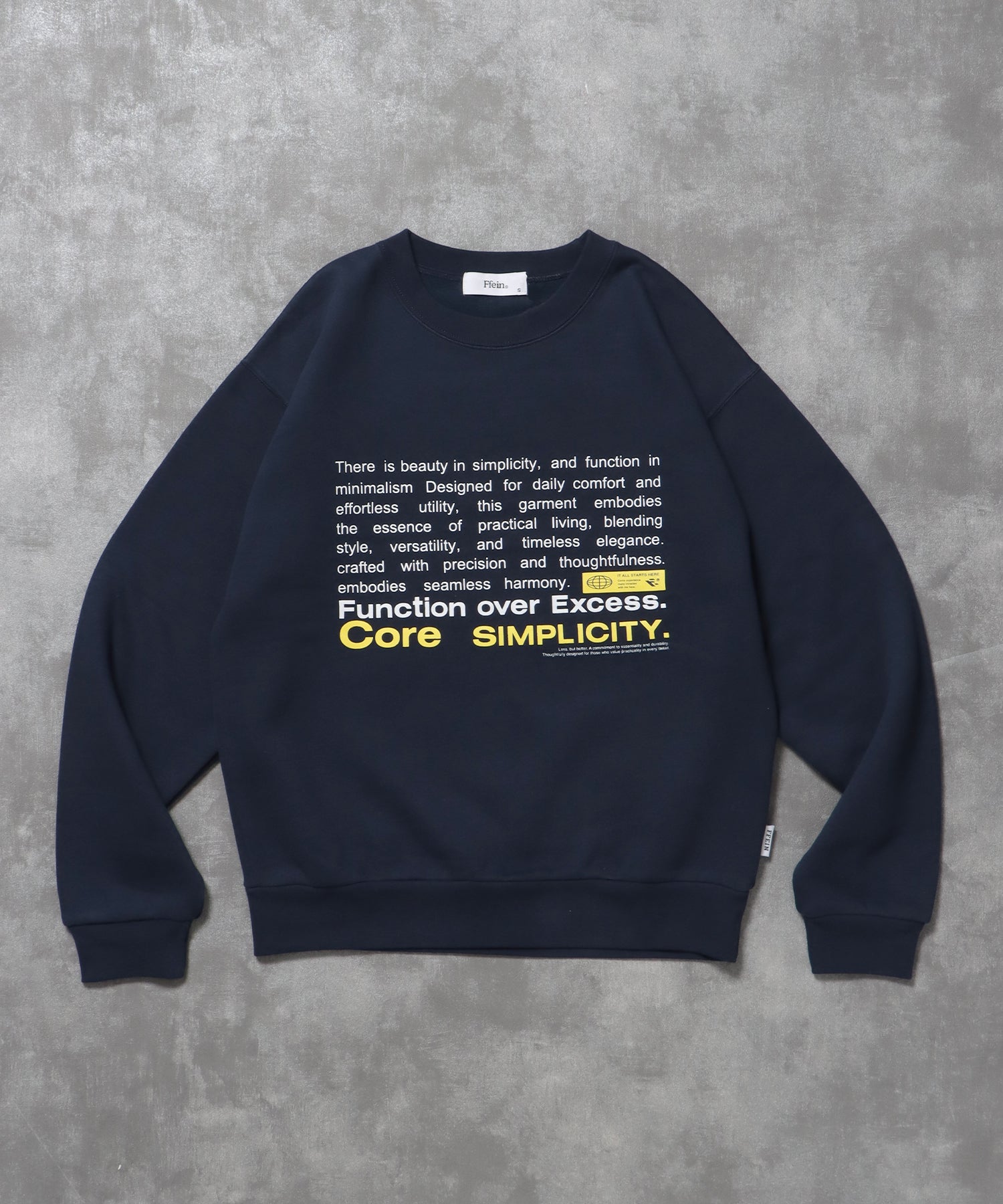 ヘビーウエイトメッセージスウェット / 裏起毛 スウェット クルーネック ワンポイント プリント ネイビー