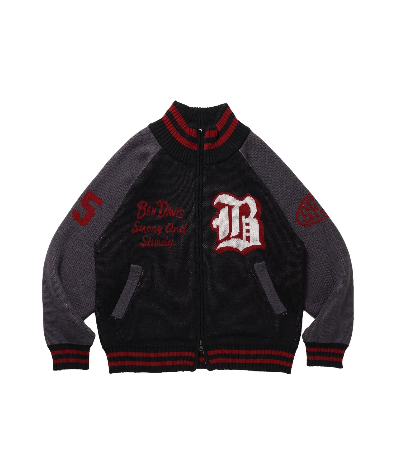 BALLPARK KNIT JACKET / ニット ジャケット ジャケード 刺繍 スタジャン スタジアムジャンパー ユニセックス 秋冬 ブラック