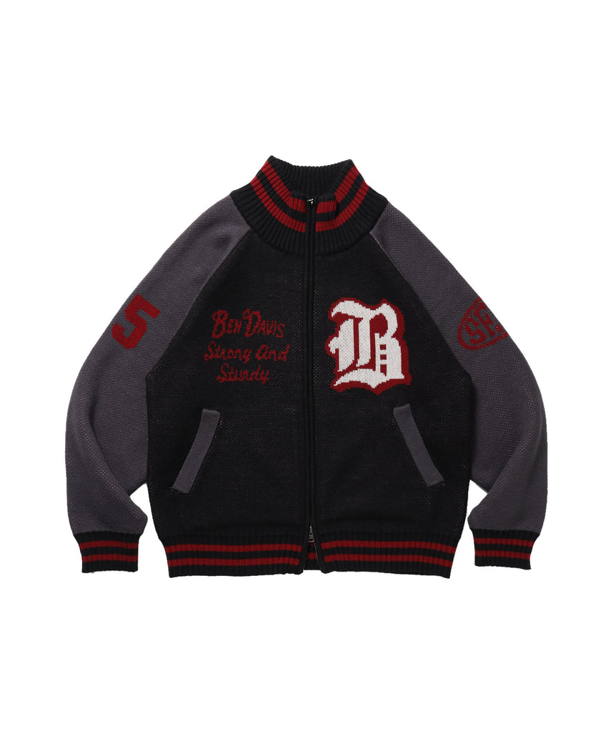 BALLPARK KNIT JACKET / ニット ジャケット ジャケード 刺繍 スタジャン スタジアムジャンパー ユニセックス 秋冬 ブラック