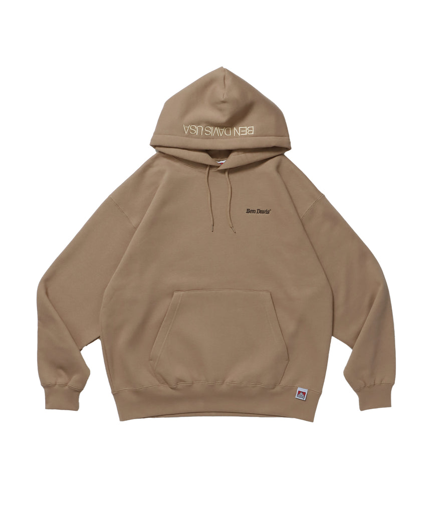 BD LABEL EMB HOODIE / フーディ プルパーカー ヘビーウェイト ワンポイント 刺繍 裏起毛 モカ