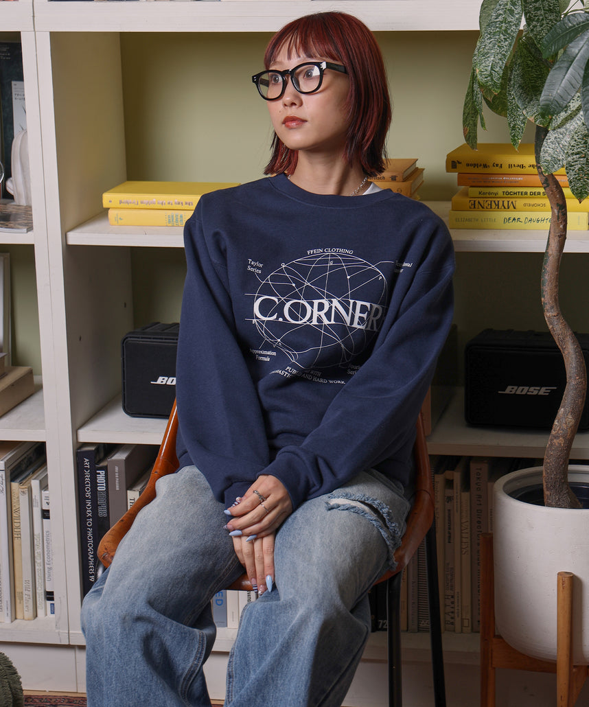 ヘビーウエイトサークルロゴスウェット / 裏起毛 スウェット クルーネック ワンポイント プリント ネイビー