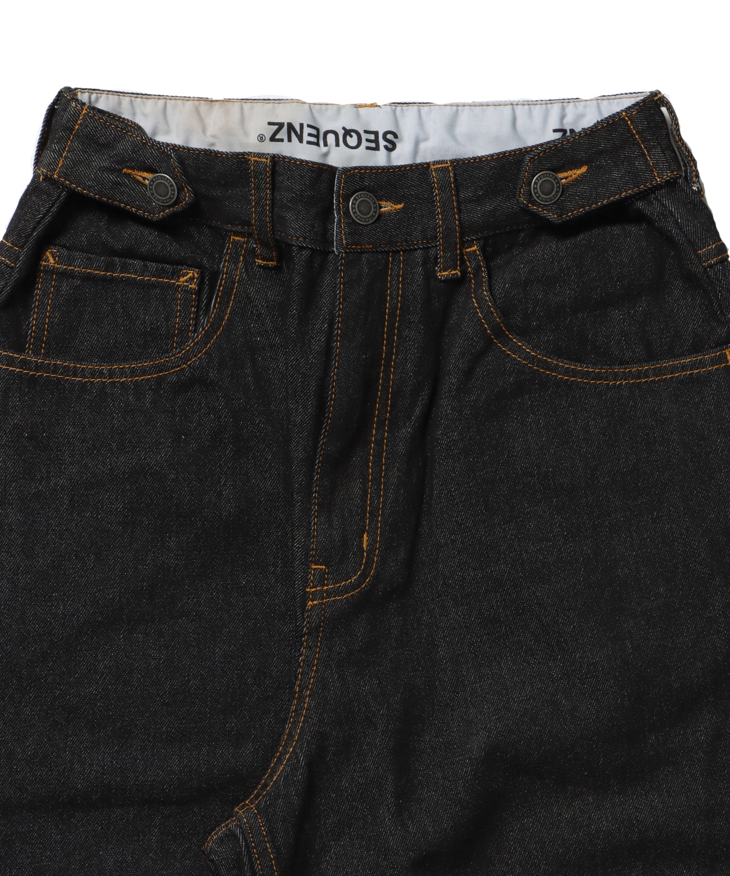 sqnz carve logo ladies denim / パンツ デニム リジッド 加工 カーブ 刺繍 ブラック