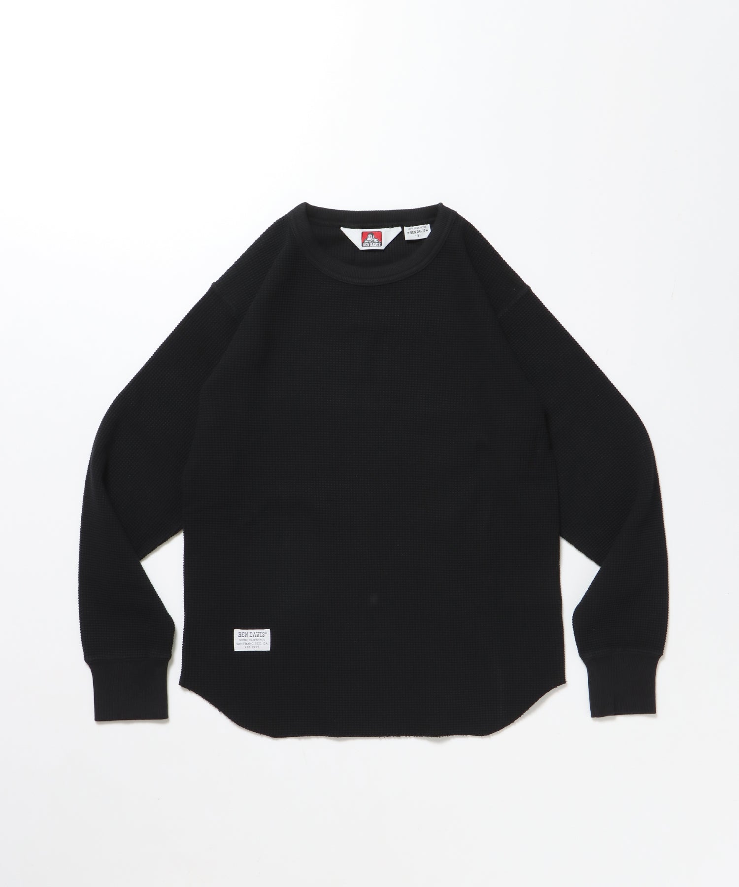WAFFLE L/S CREW / ビッグシルエット ワッフル クルーネック 長袖 レイヤード ブラック
