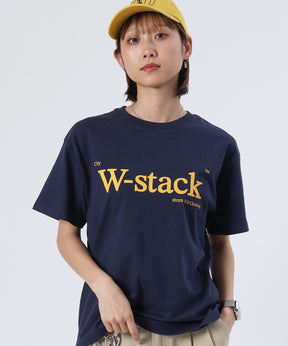 ユニバーサルロゴショート丈Tシャツ/ Tシャツ クルーネック 半袖 プリント 刺繍 チェック 【短丈】 ネイビー