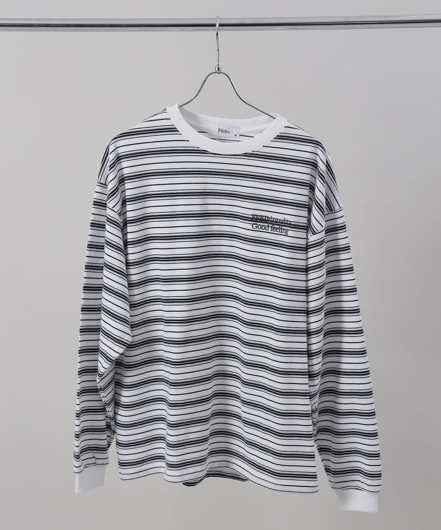 【FFEIN(フェイン)】ロゴ刺繍マルチボーダーロングスリーブTシャツ / リンガー 配色 マルチボーダー 刺繍 ブランドロゴ 長袖 ホワイト