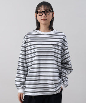 ロゴ刺繍マルチボーダーロングスリーブTシャツ / リンガー 配色 マルチボーダー 刺繍 ブランドロゴ 長袖 ホワイト