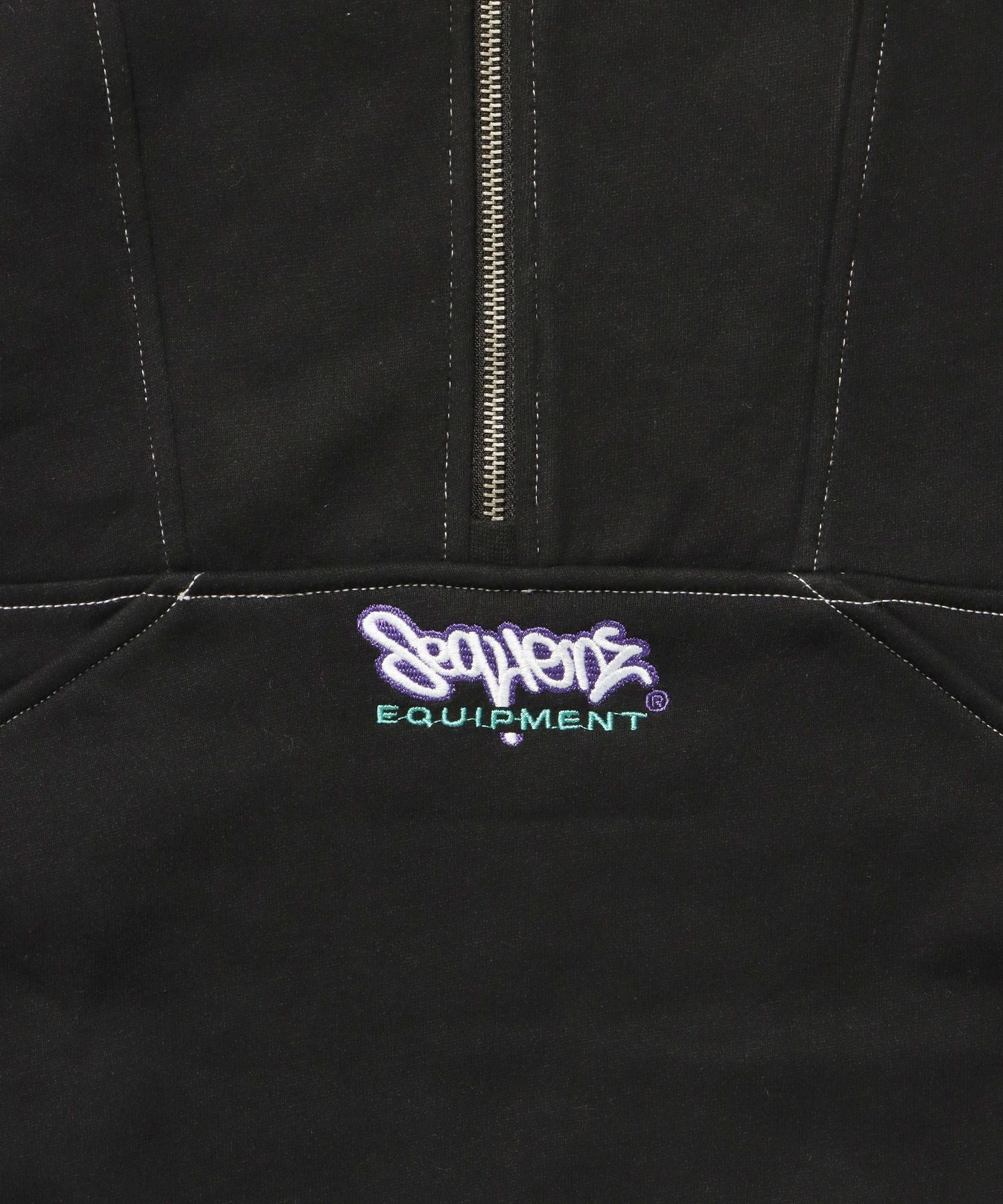 90s 1/2 ZIP SWEAT / 裏起毛 オーバーサイズ プルオーバー スウェット ルーズシルエット ハーフジップ 刺繍 ポケット ジップアップ セットアップ ブラック ≪SET UP着用可能≫